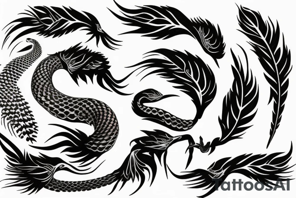 feather phoenix ash snake fire tattoo idea