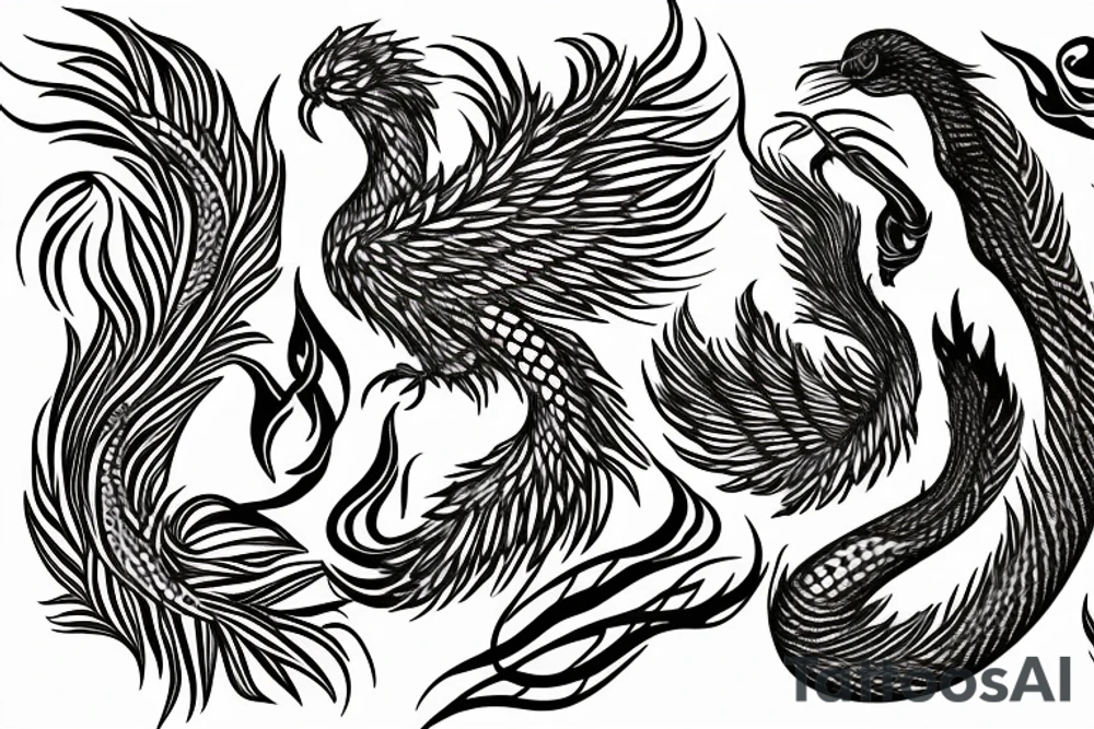 feather phoenix ash snake fire tattoo idea