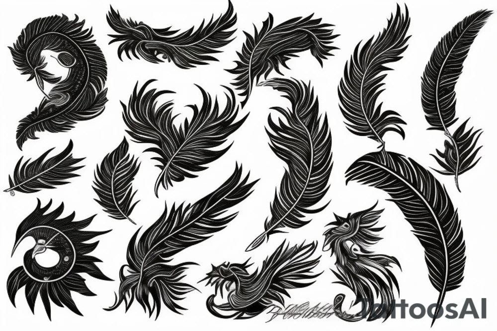feather phoenix ash snake fire tattoo idea