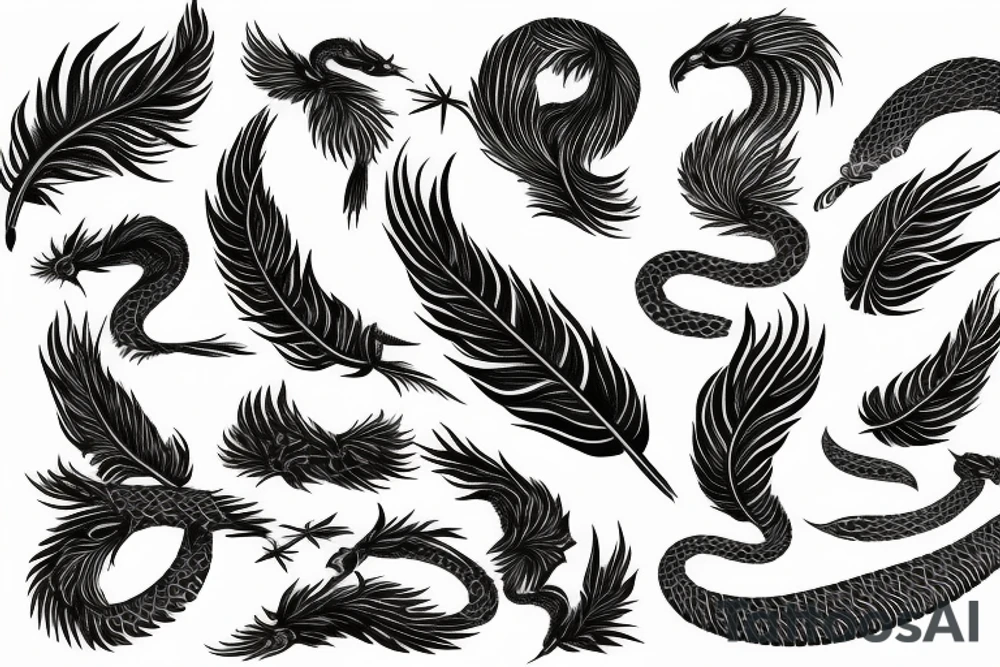 feather phoenix ash snake fire tattoo idea