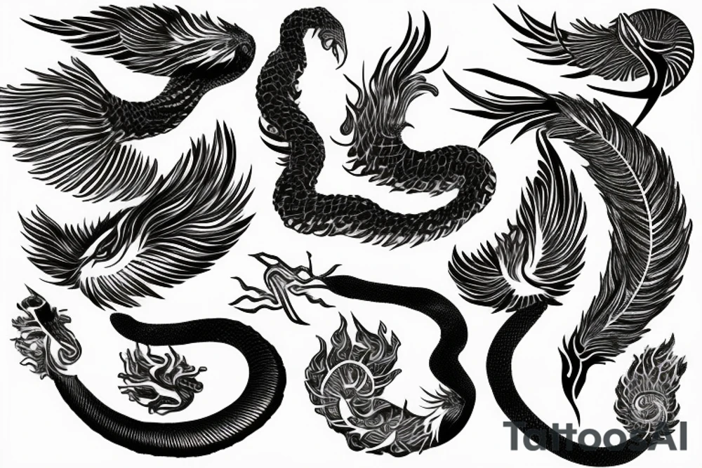 feather phoenix ash snake fire tattoo idea