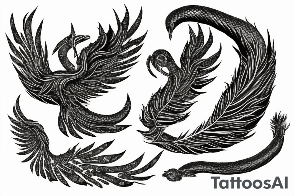 feather phoenix ash snake fire tattoo idea