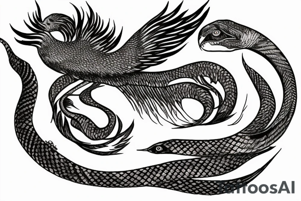 feather phoenix ash snake fire tattoo idea