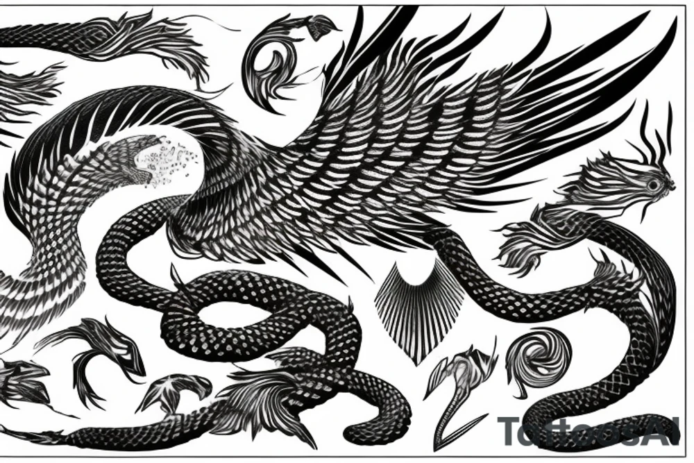 feather phoenix ash snake fire tattoo idea
