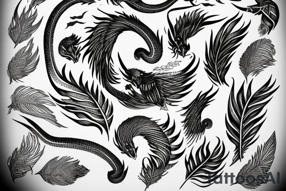 feather phoenix ash snake fire tattoo idea