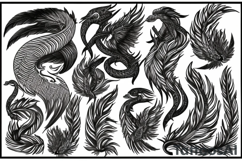 feather phoenix ash snake fire tattoo idea