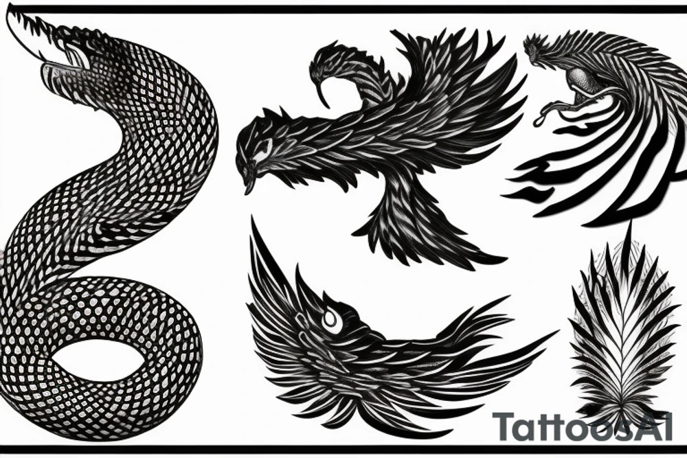 feather phoenix ash snake fire tattoo idea