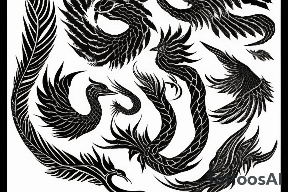 feather phoenix ash snake fire tattoo idea