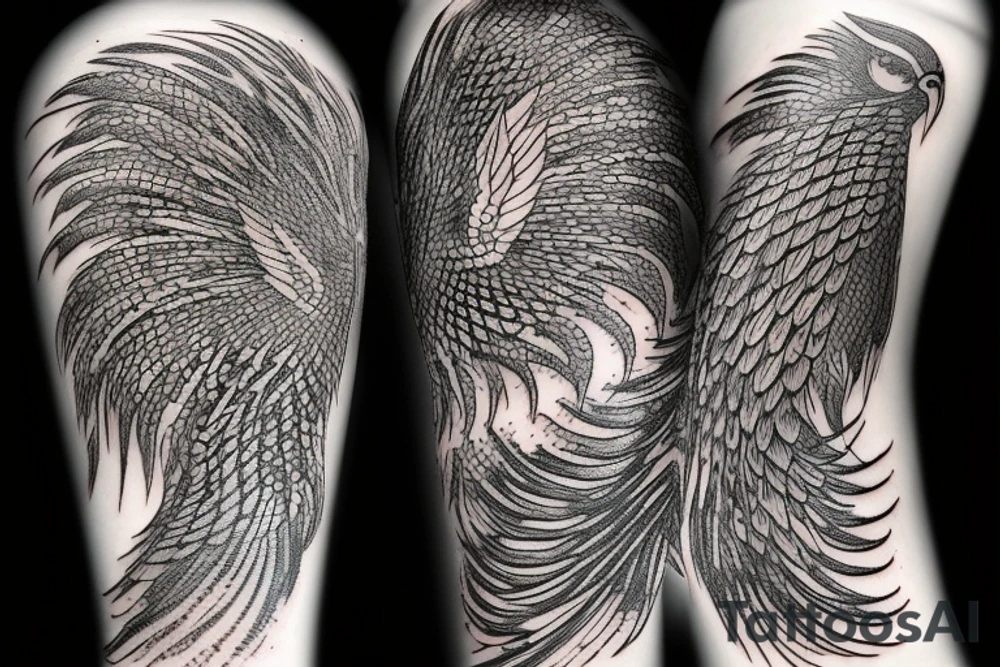 feather phoenix ash snake fire tattoo idea