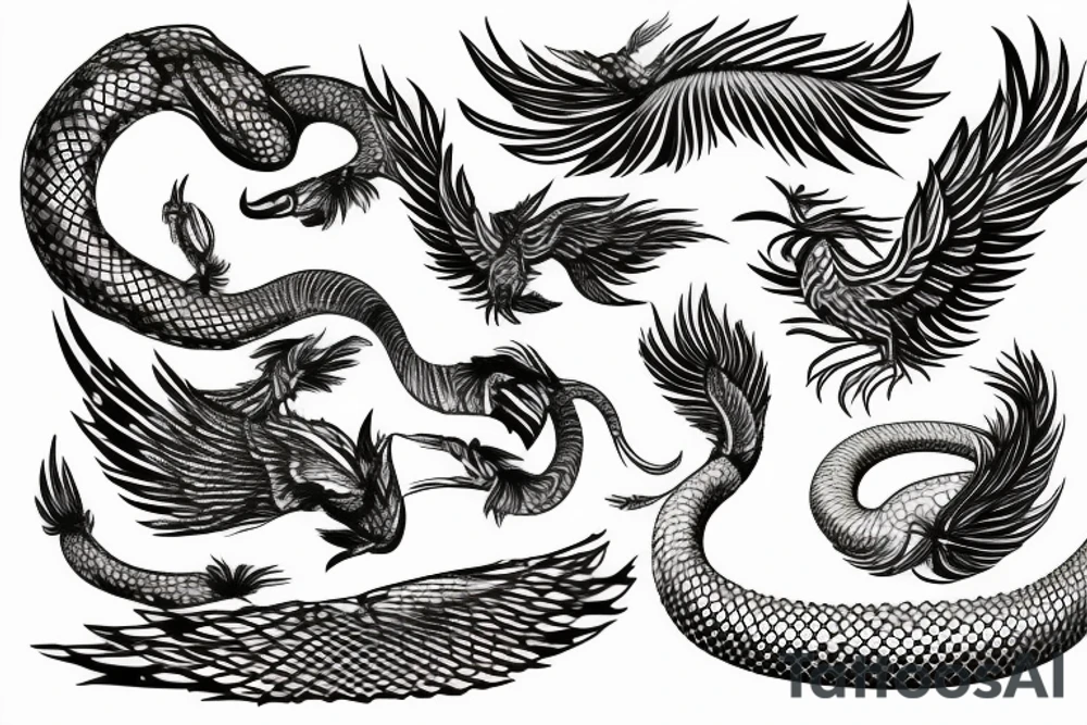 feather phoenix ash snake fire tattoo idea