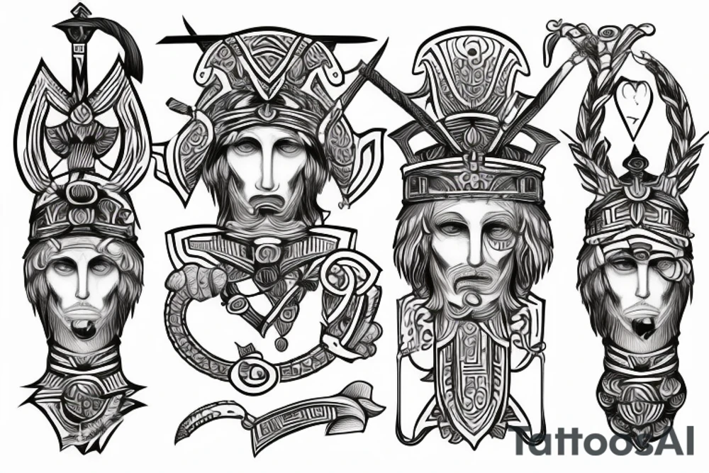 Two Greek warrior standing back to back tattoo idea