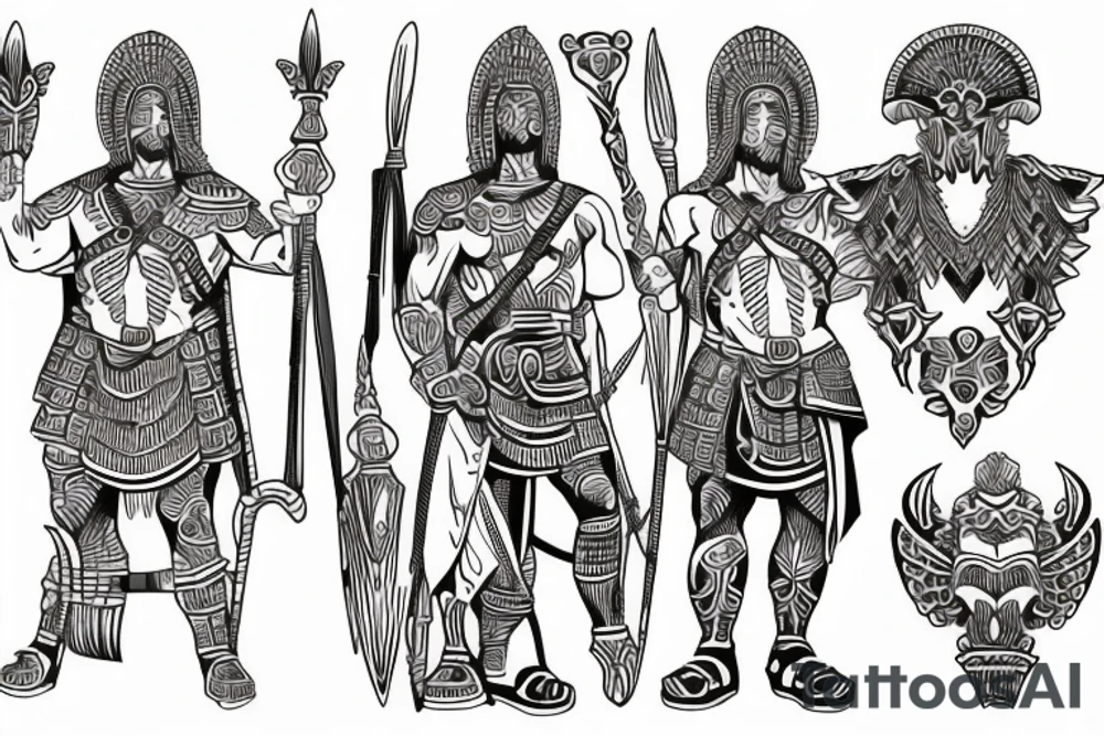 Two Greek warrior standing back to back tattoo idea