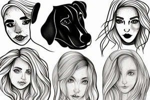 A face where one side is a blonde, freckled girl amd the other half is a black labrador tattoo idea