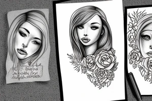 A face where one side is a blonde, freckled girl amd the other half is a black labrador tattoo idea