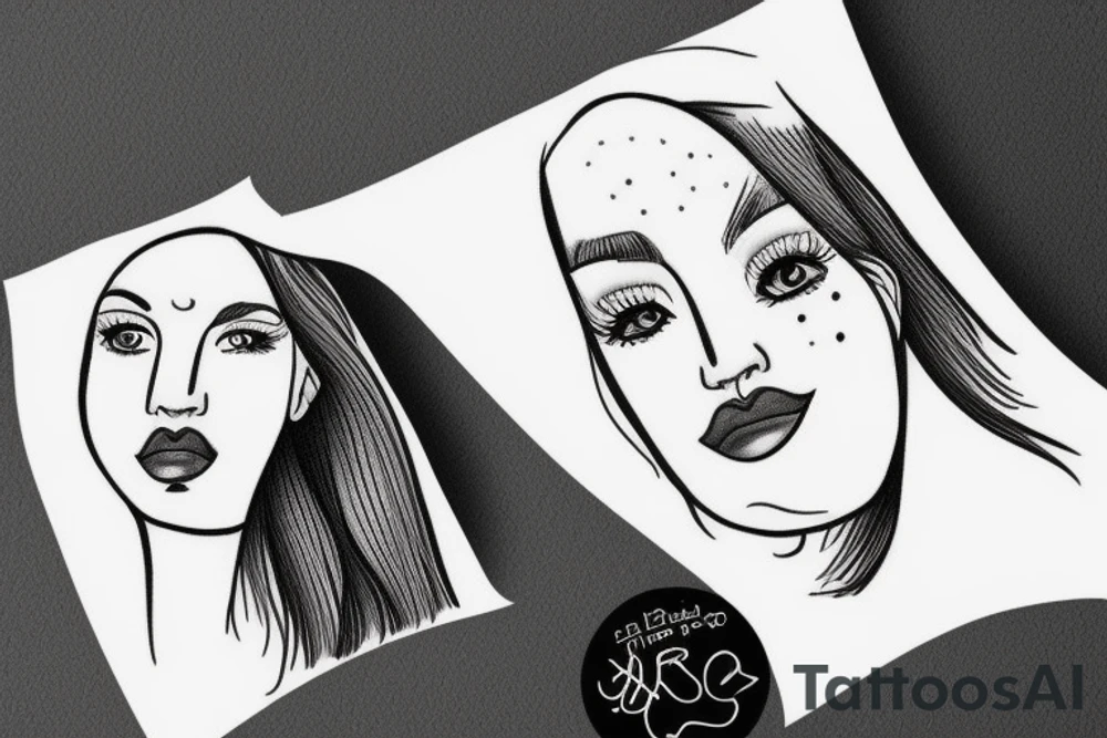 Half face girl and half face dog tattoo idea