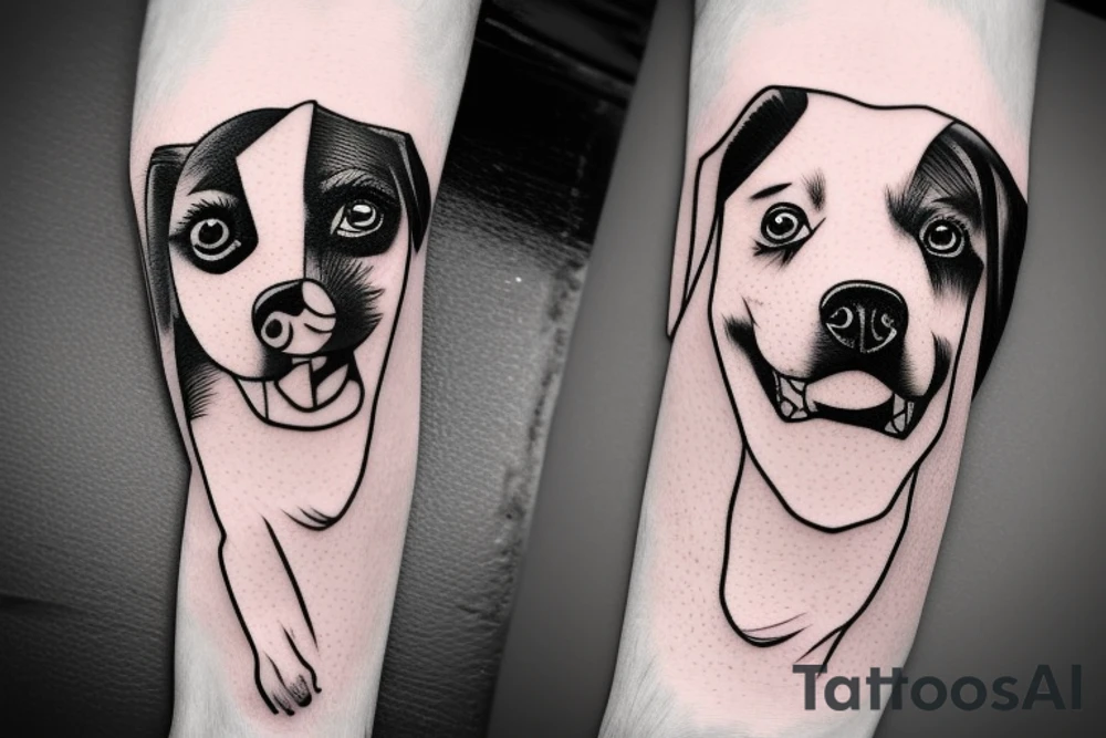 Half face girl and half face dog tattoo idea