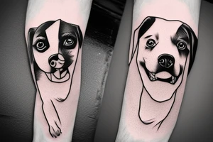 Half face girl and half face dog tattoo idea