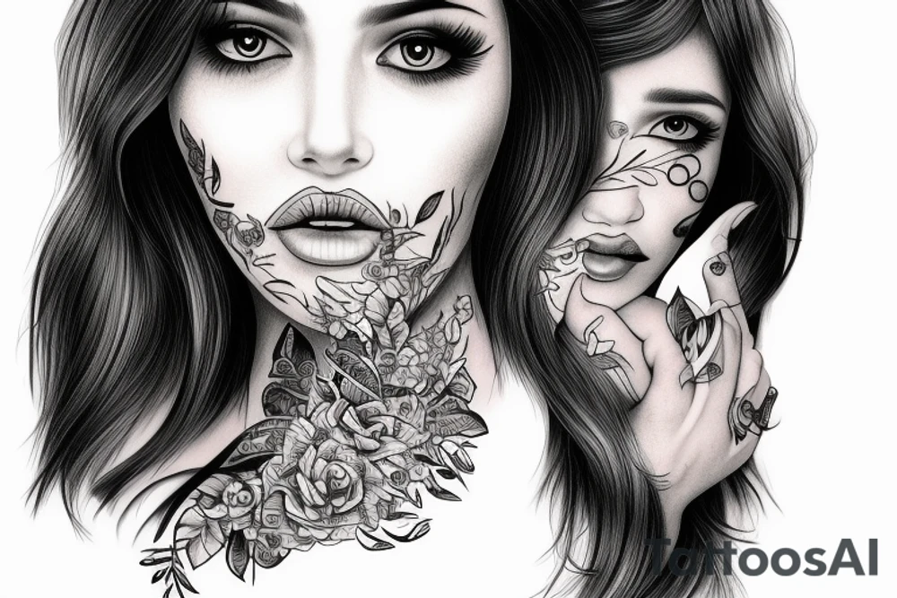 Half face girl and half face dog tattoo idea