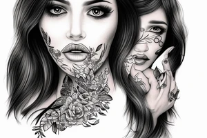 Half face girl and half face dog tattoo idea