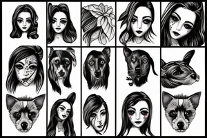 Half face girl and half face dog tattoo idea