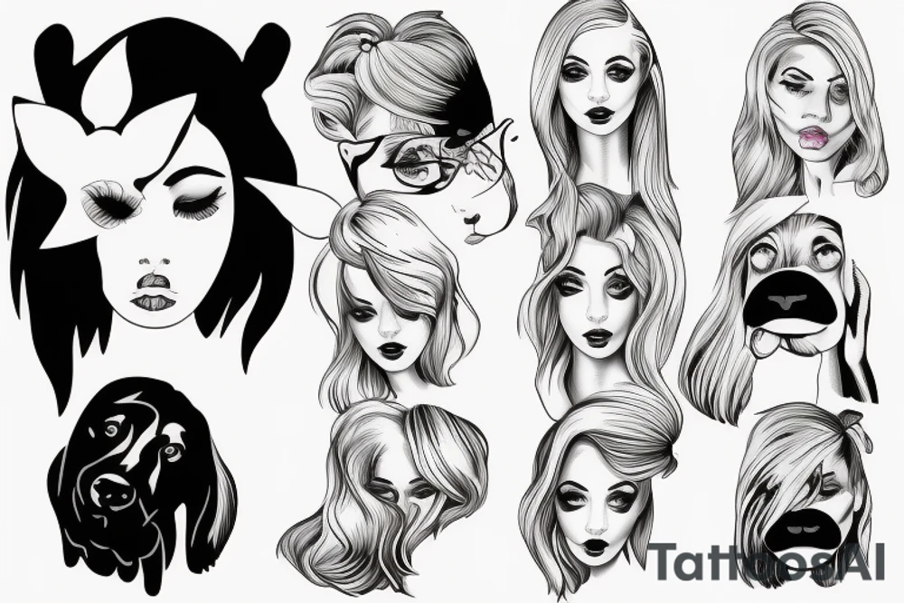 Blonde girl with half dog face tattoo idea