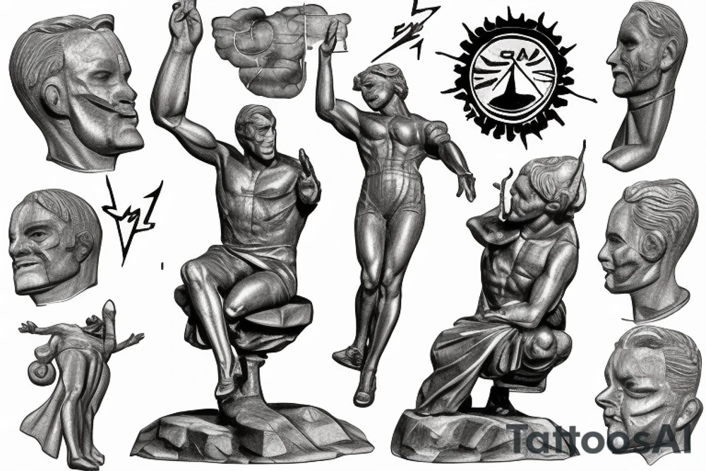 Atlas shrugged statue with sunbeams tattoo idea