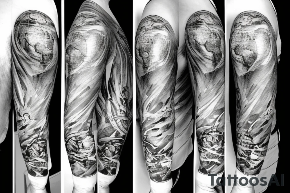Atlas holding up the world with sun beams shining through tattoo idea