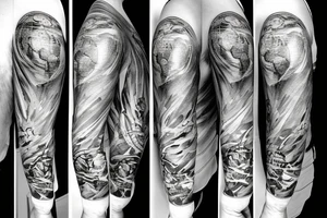 Atlas holding up the world with sun beams shining through tattoo idea