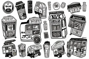 nyc food cart with line of customers tattoo idea