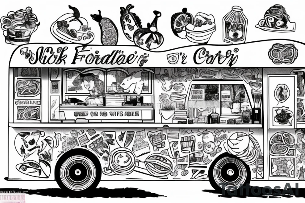 nyc food cart with line of customers tattoo idea