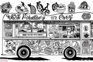 nyc food cart with line of customers tattoo idea