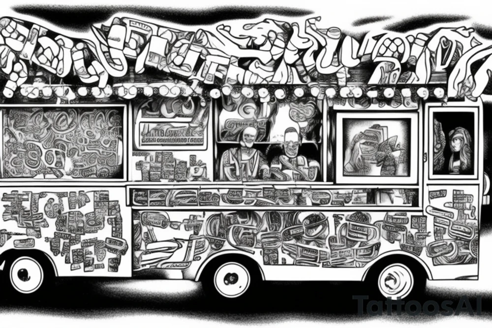 nyc food cart being dragged by people with chains tattoo idea