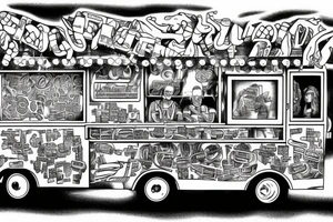 nyc food cart being dragged by people with chains tattoo idea