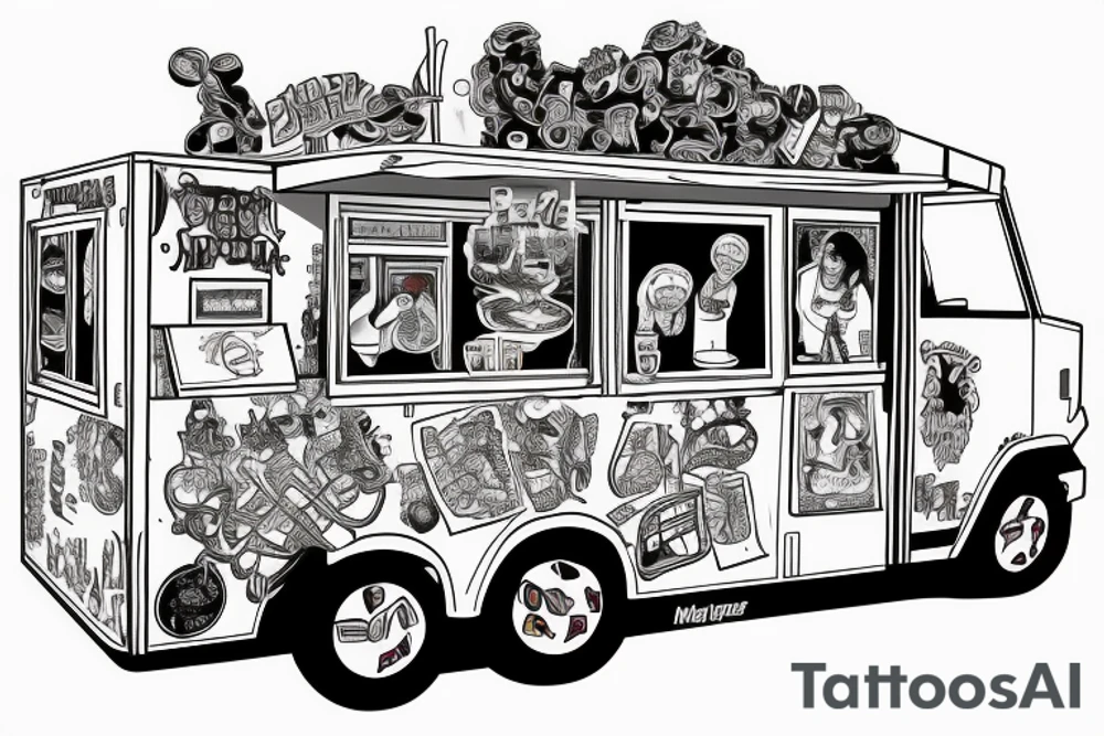 nyc food cart being dragged by people with chains tattoo idea