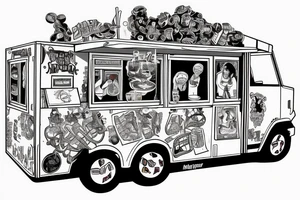 nyc food cart being dragged by people with chains tattoo idea