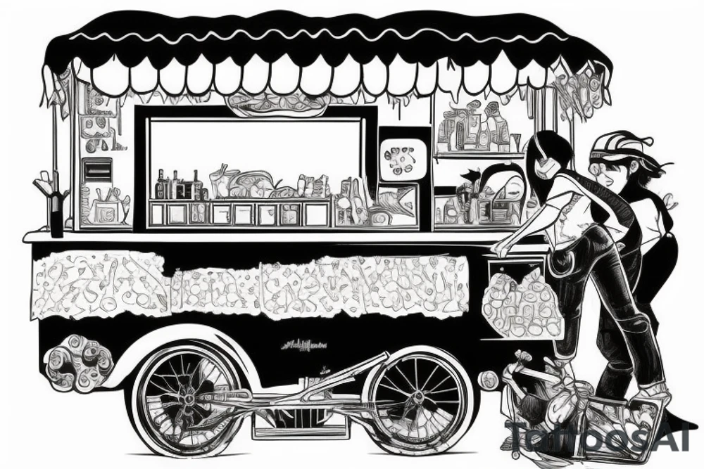 food cart being dragged by people with chains tattoo idea