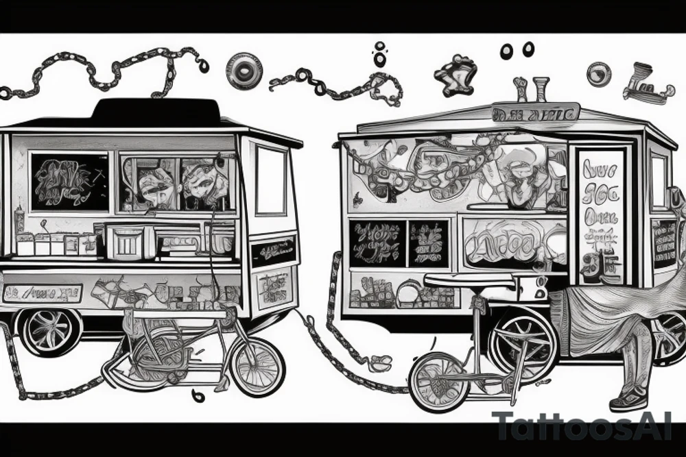 food cart being dragged by people with chains tattoo idea