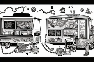 food cart being dragged by people with chains tattoo idea