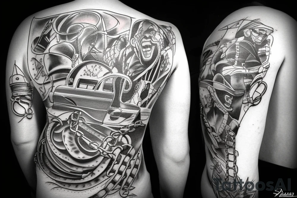 food cart being dragged by shadows with chains tattoo idea