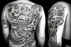 food cart being dragged by shadows with chains tattoo idea