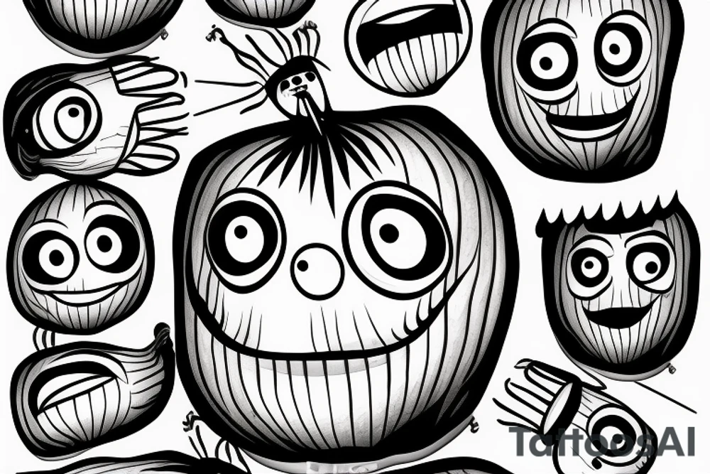 onion man with slits for eyes tattoo idea