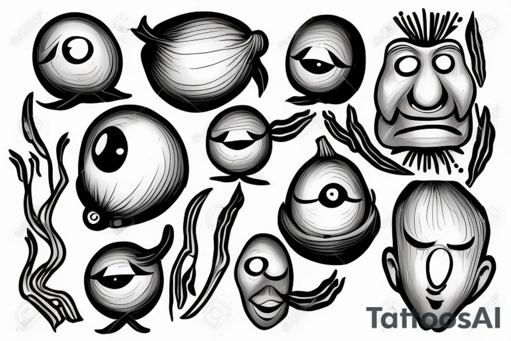 onion man with slits for eyes tattoo idea