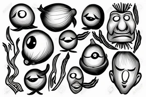 onion man with slits for eyes tattoo idea