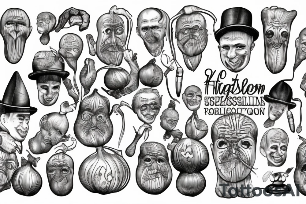 highly detailed 4k onion salesman tattoo idea