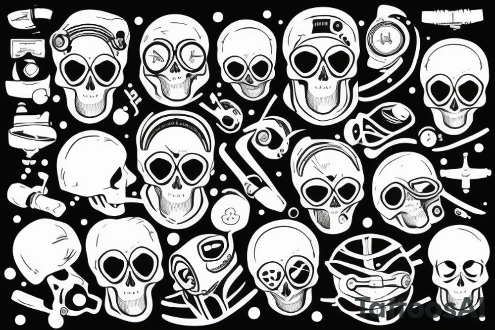 broken diving helmet with skull inside tattoo idea