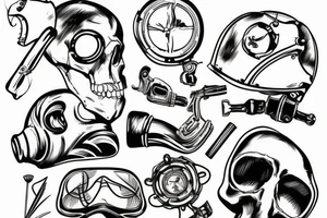 broken diving helmet with skull inside tattoo idea