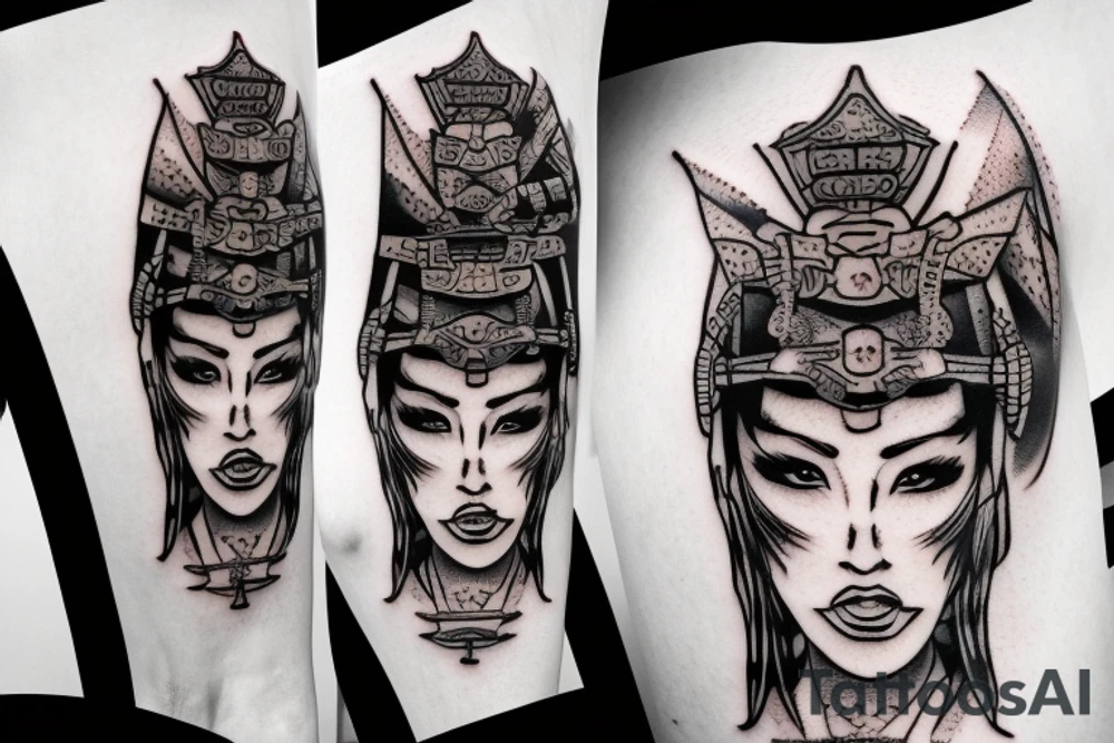 a women dressed up as a samurai tattoo idea
