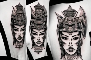 a women dressed up as a samurai tattoo idea