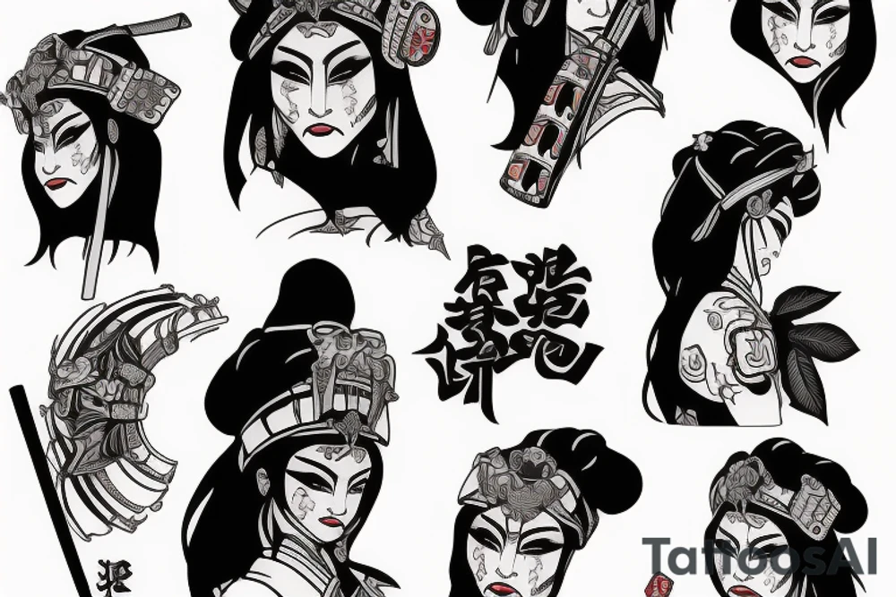 a women dressed up as a samurai tattoo idea