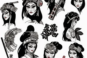 a women dressed up as a samurai tattoo idea
